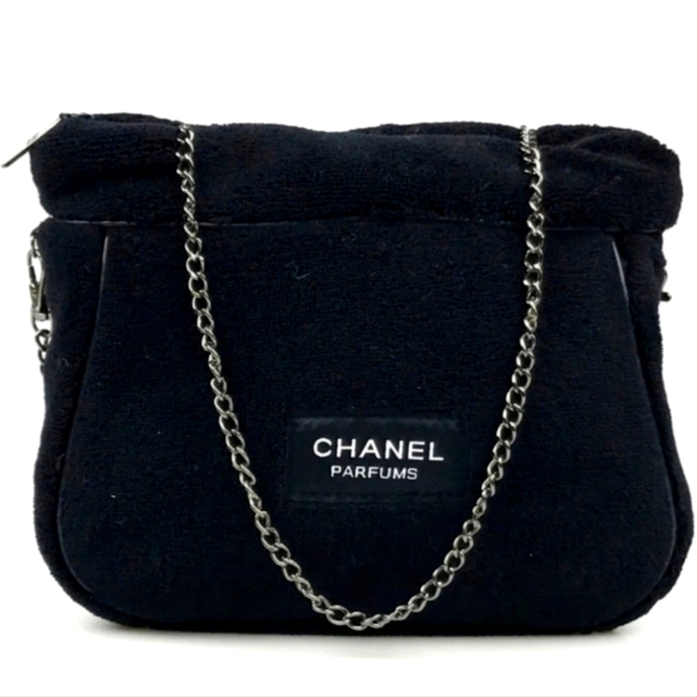 CHANEL BAG SHOULDER BAG BLACK NOVELTY FUR BLACK